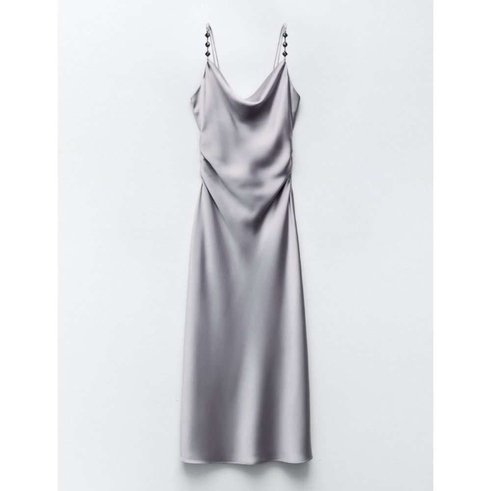 Silver Satin Midi Dress